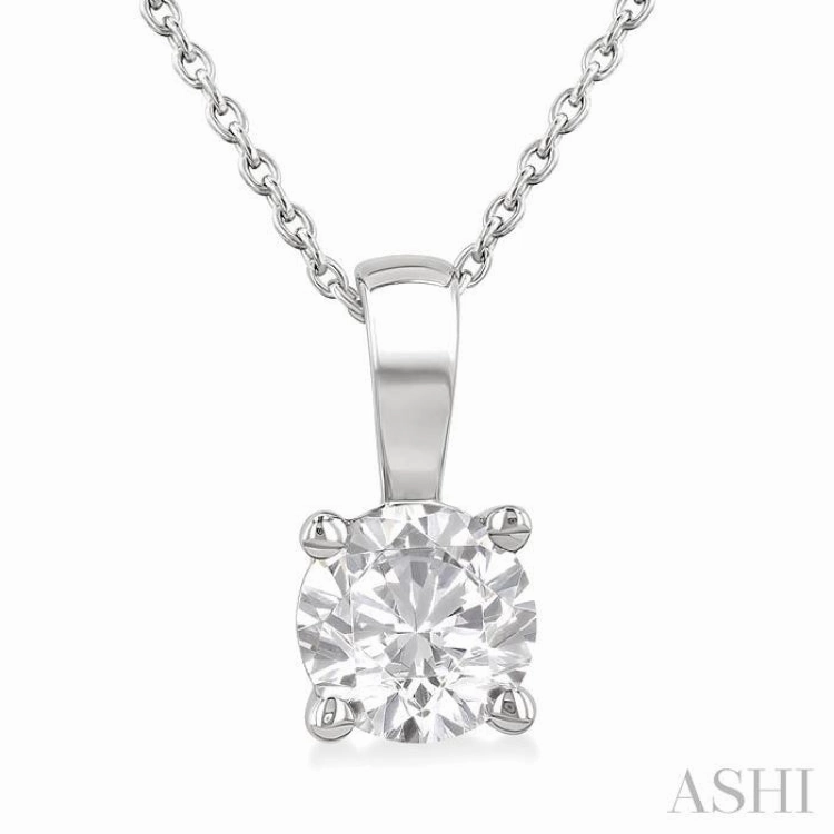 1 Ctw Prong Set Round Cut Diamond Solitaire Pendant With Chain in 14K White Gold