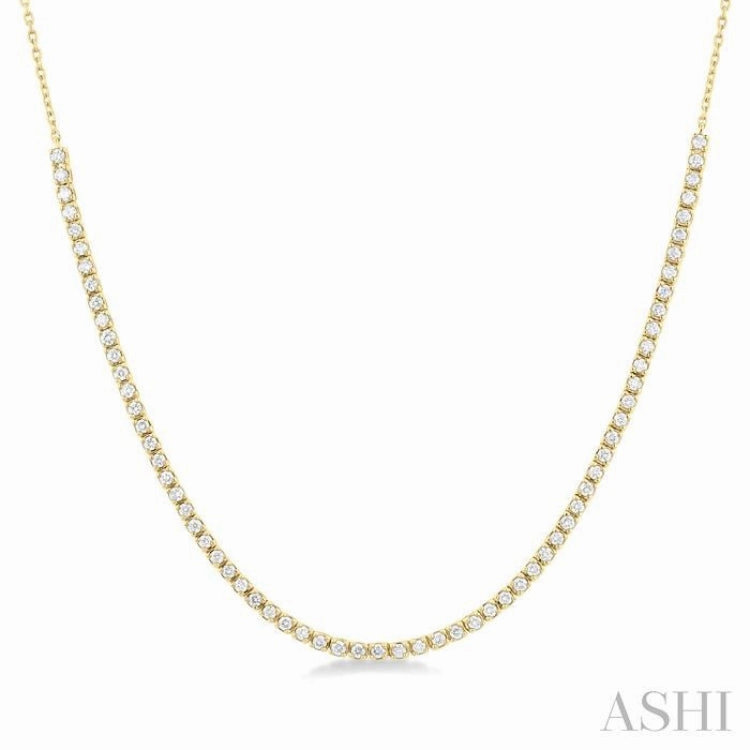 1 ctw Round Cut Diamond Halfway Tennis Necklace in 14K Yellow Gold