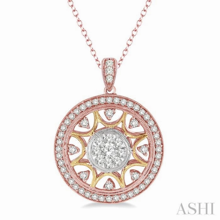 1 ctw Round Cut Diamond Lovebright Pendant in 14K Tri Color Gold with Chain
