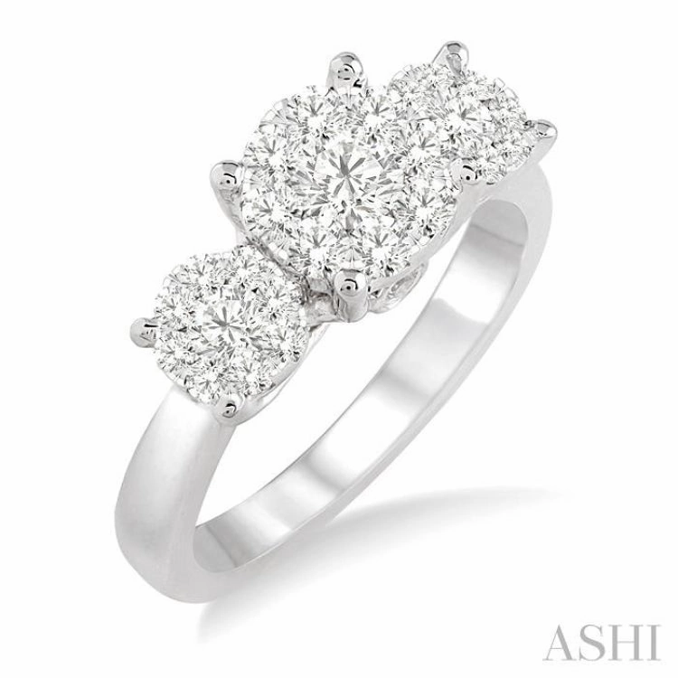 1 ctw Triple Circle Round Cut Lovebright Diamond Ring in 14K White Gold