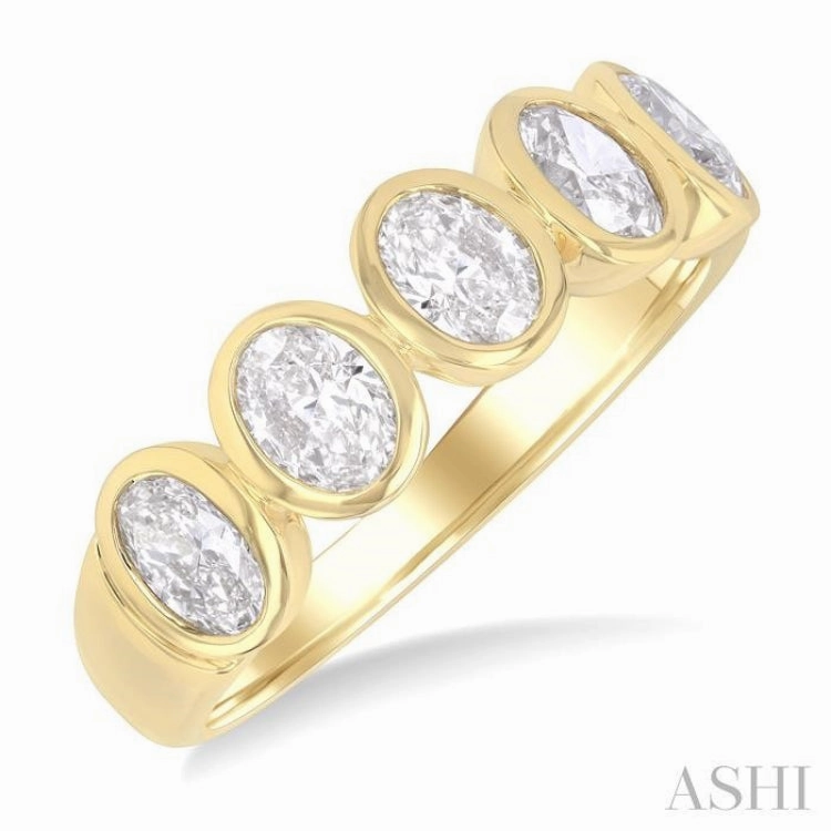 2.00 Ctw 5-Stone Bezel Set Oval Cut Diamond Fashion Band in 14K Yellow Gold