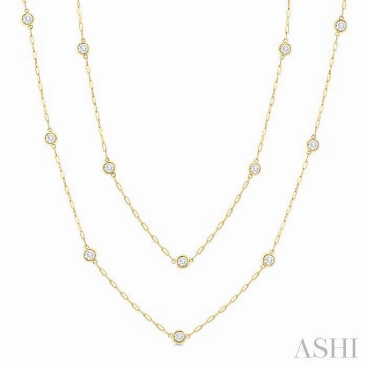 2.00 Ctw Bezel Set Round Cut Diamond 36-Inch Station Necklace in 14K Yellow Gold