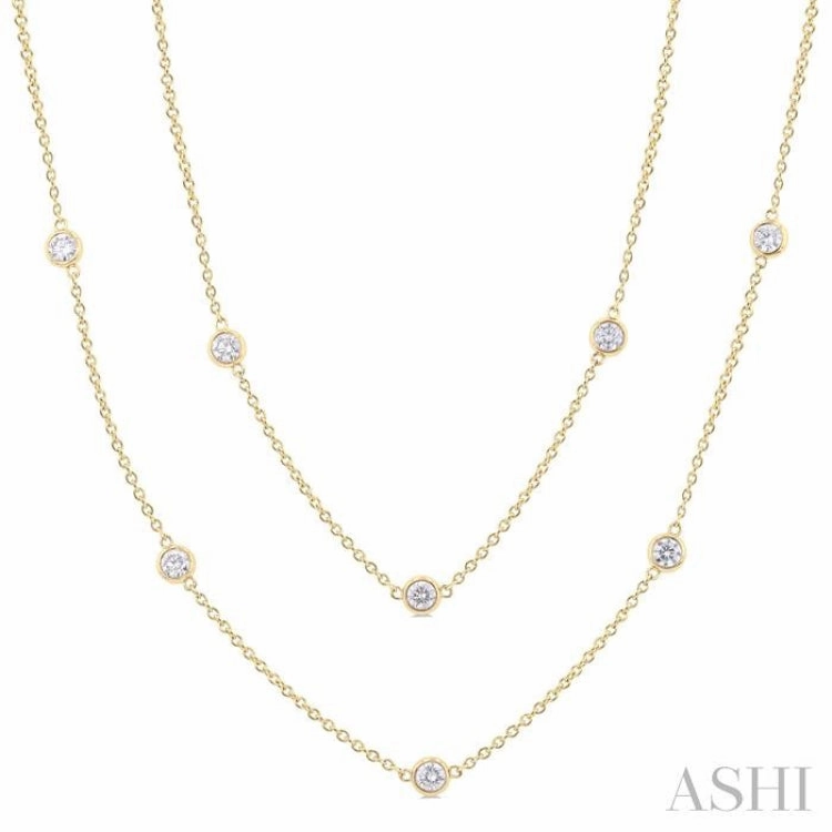 2.00 Ctw Bezel Set Round Cut Diamond Station Long Necklace in 14K Yellow Gold