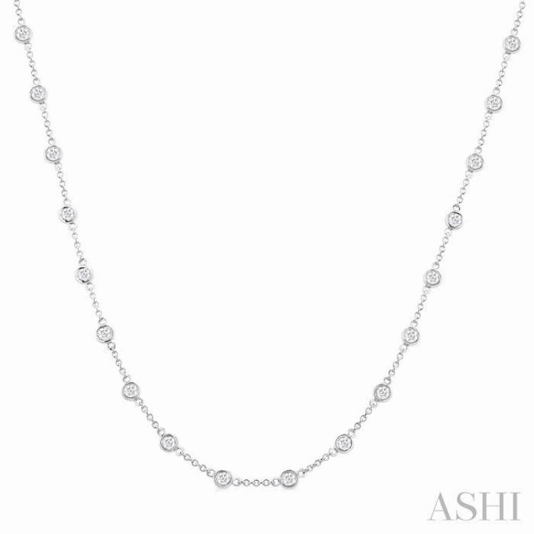 2.00 ctw Bezel Set Round Cut Diamond Station Necklace in 14K White Gold