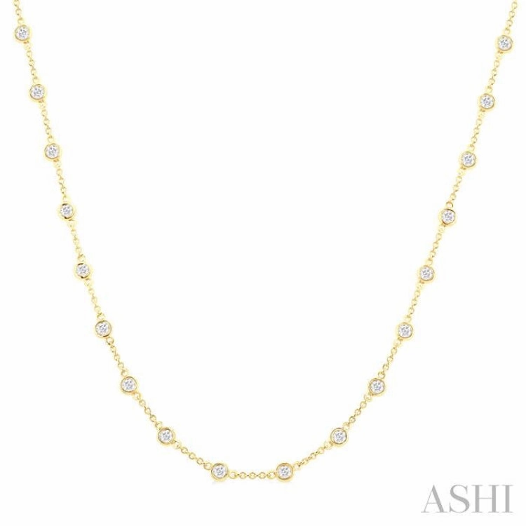 2.00 ctw Bezel Set Round Cut Diamond Station Necklace in 14K Yellow Gold