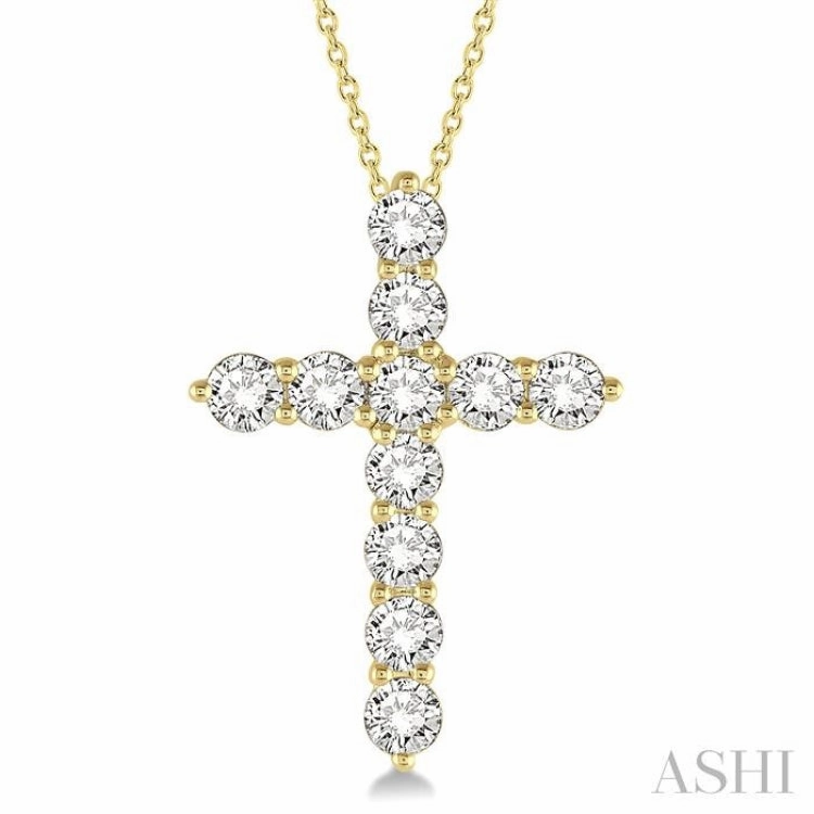 2.00 ctw Round Cut Diamond Cross Pendant in 14K Yellow Gold with Chain