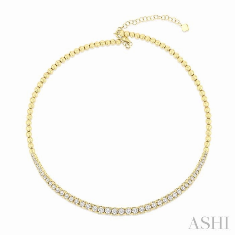 2 1/10 Ctw Round Cut Diamond Choker Necklace in 14K Yellow Gold