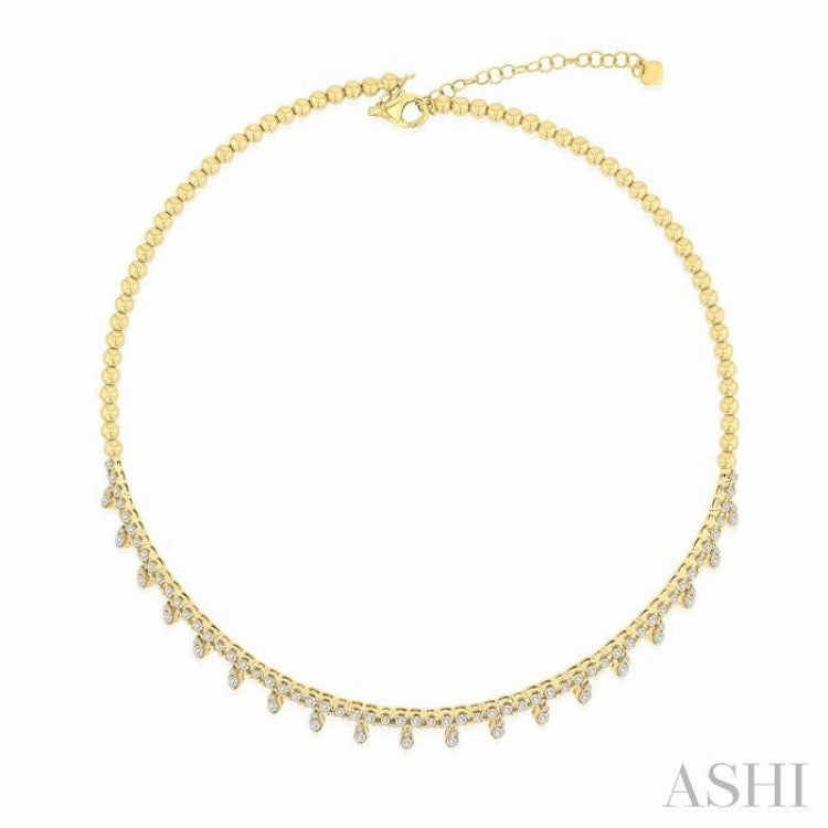 2 1/3 ctw Dangle Accent Round Cut Diamond Choker Necklace in 14K Yellow Gold