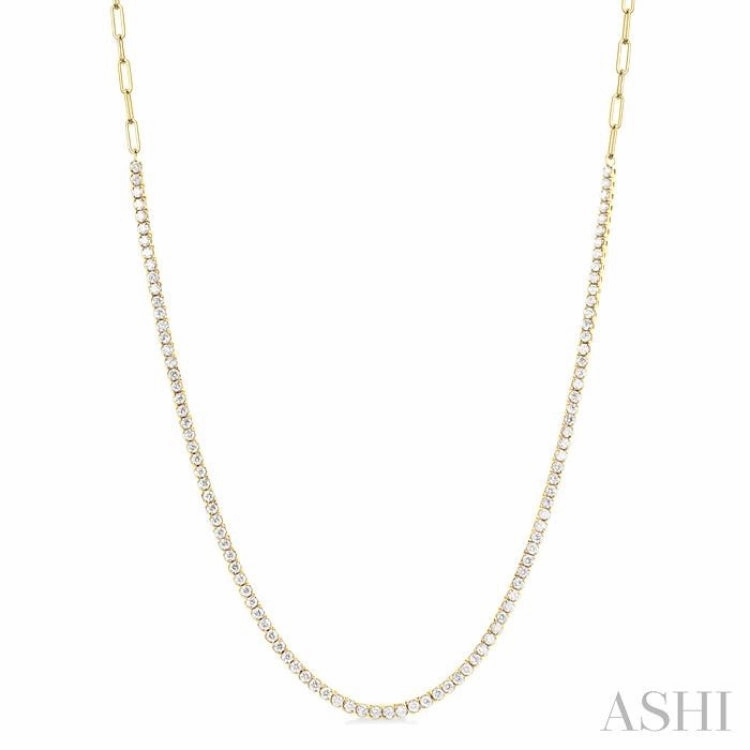 2 5/8 ctw Round Cut Diamond Paperclip Chain Tennis Necklace in 14K Yellow Gold