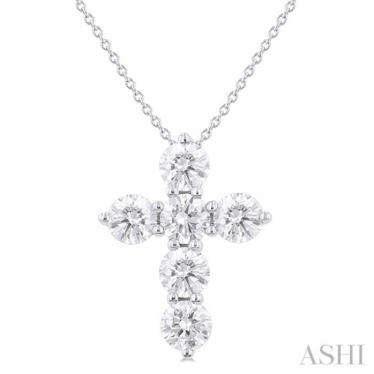 2 ctw Round Cut Diamond Christian Cross 6-Stone Fashion Pendant With Chain in 14K White Gold