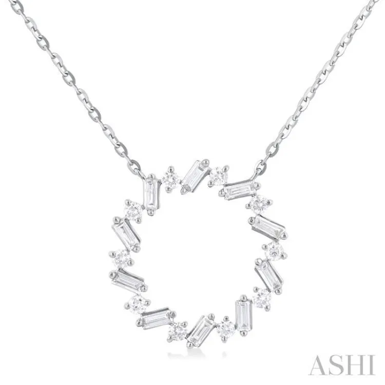 3/8 Ctw Circle Baguette and Round Cut Diamond Scatter Pendant With Chain in 10K White Gold