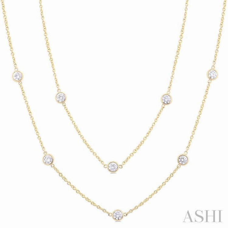 3.00 Ctw Bezel Set Round Cut Diamond Station Long Necklace in 14K Yellow Gold