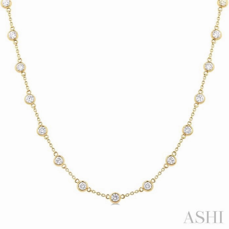 3.00 ctw Bezel Set Round Cut Diamond Station Necklace in 14K Yellow Gold