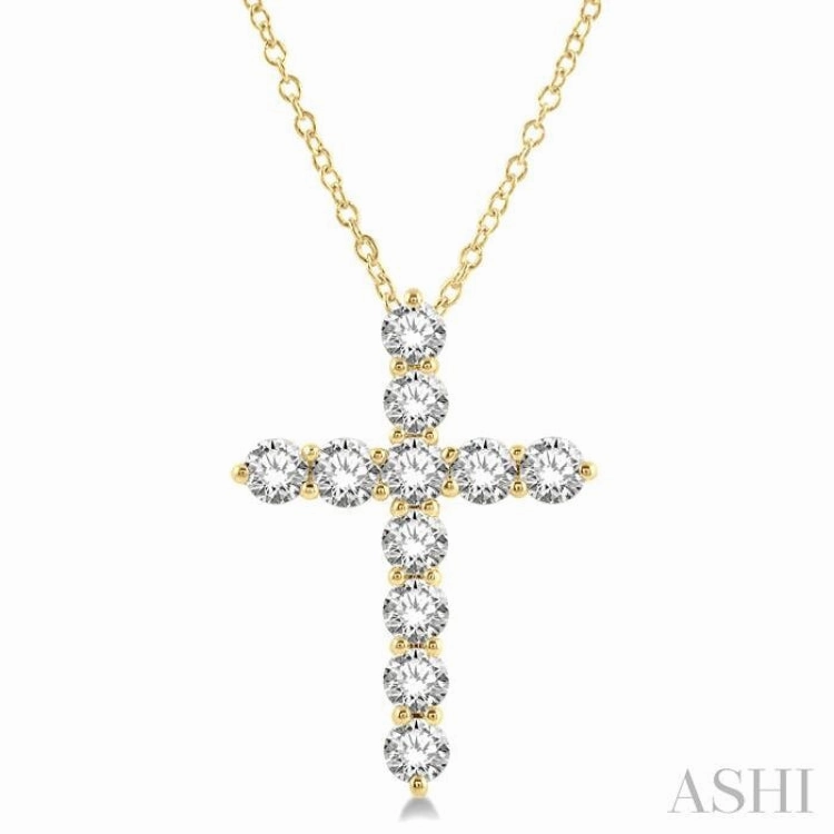 3.00 Ctw Latin Cross Round Cut Diamond Pendant With Chain in 14K Yellow Gold
