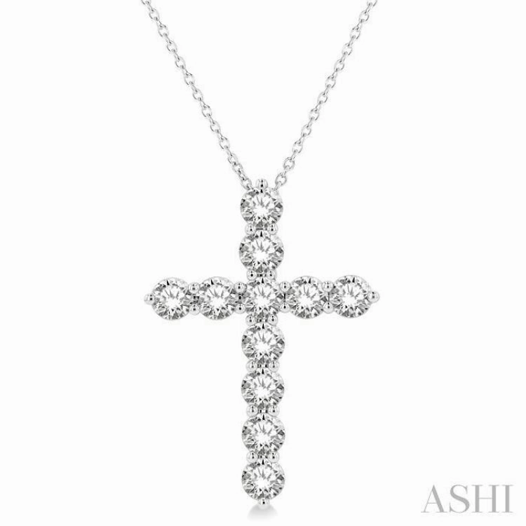 3.00 ctw Round Cut Diamond Cross Pendant in 14K White Gold with Chain