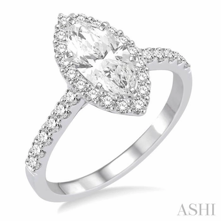 3/4 ctw Diamond Engagement Ring with 1/2 ct Marquise Cut Center Stone in 14K White Gold