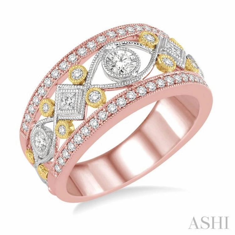 3/4 ctw Diamond Fashion Band in 14K Tri Color Gold