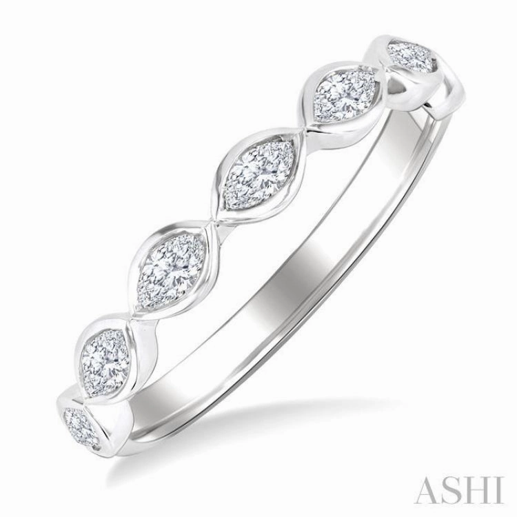 3/4 Ctw East-West Set Marquise Cut Bezel Diamond Stackable Fashion Band in 14K White Gold
