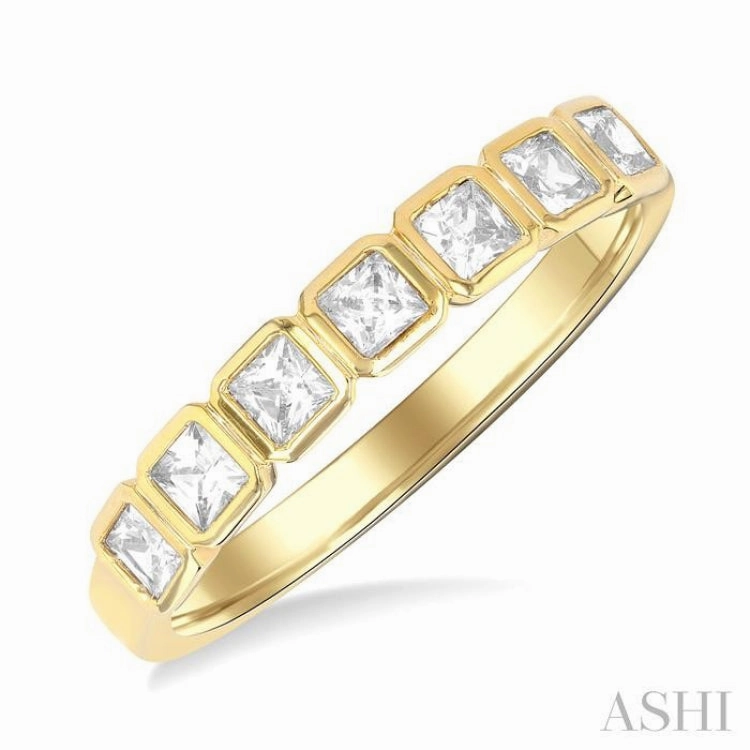 3/4 Ctw East-West Set Princess Cut Bezel Diamond Stackable Fashion Band in 14K Yellow Gold
