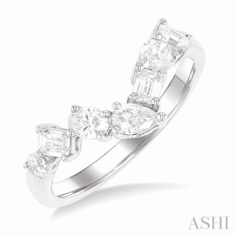 3/4 Ctw Mixed Cut Diamond Chevron Fashion Band in 14K White Gold