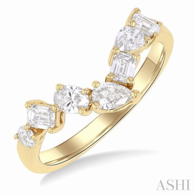 3/4 Ctw Mixed Cut Diamond Chevron Fashion Band in 14K Yellow Gold