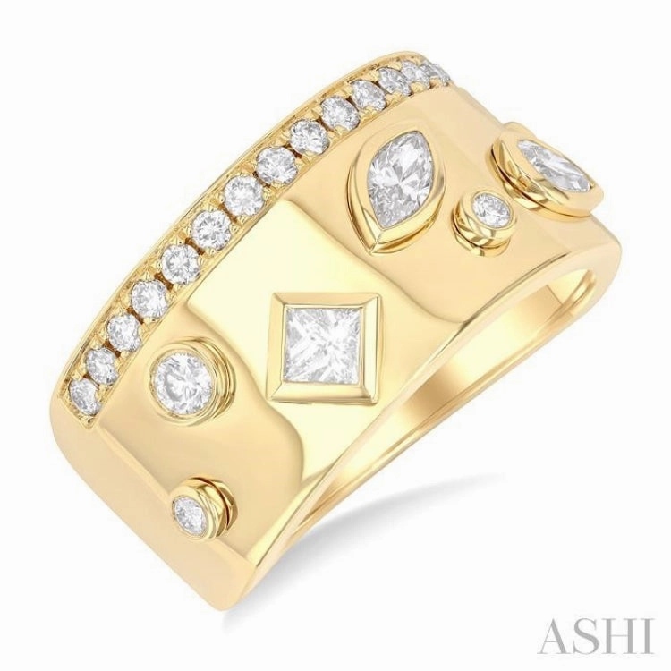3/4 ctw Mixed Diamond Cut Fashion Wide Band in 14K Yellow Gold
