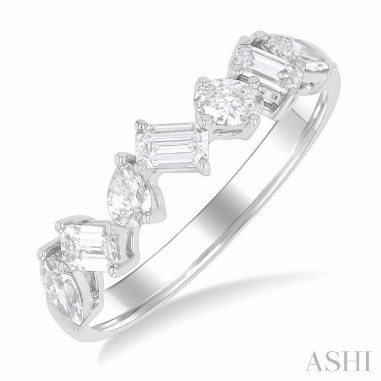 3/4 Ctw Mixed Shape Diamond Cut Fashion Band in 14K White Gold