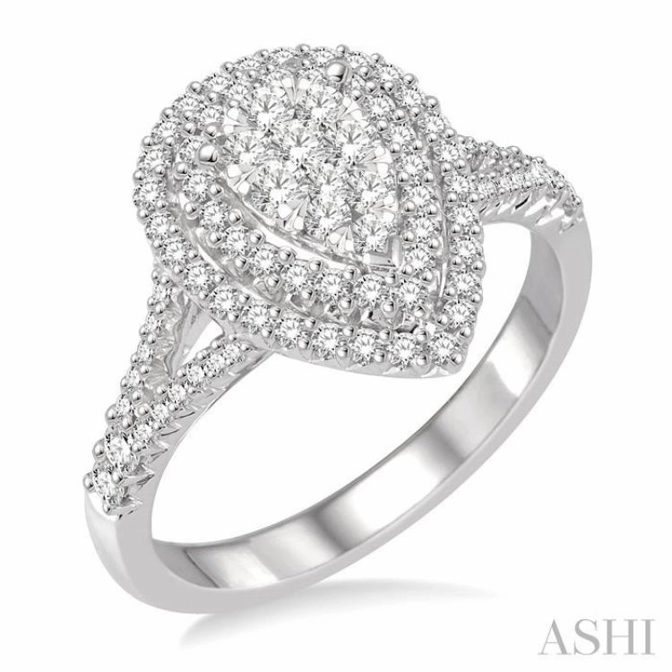3/4 Ctw Pear shape Diamond Lovebright Diamond Ring in 14K White Gold