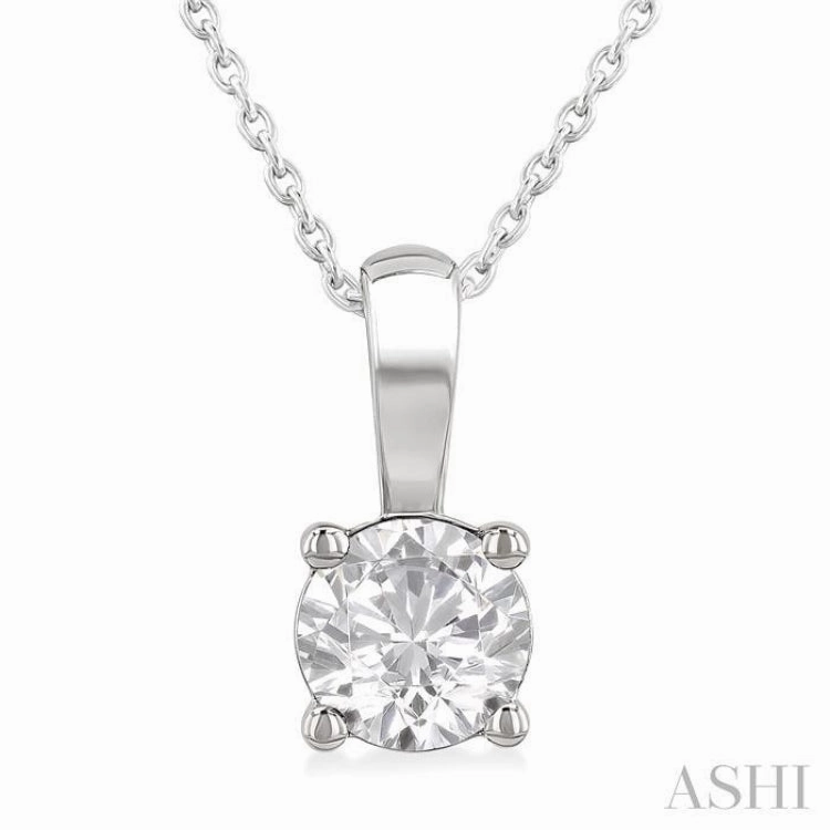 3/4 Ctw Prong Set Round Cut Diamond Solitaire Pendant With Chain in 14K White Gold