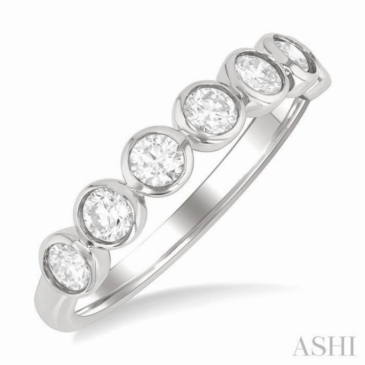 3/4 Ctw Round Bezel Set Round Cut Diamond Band in 14K White Gold