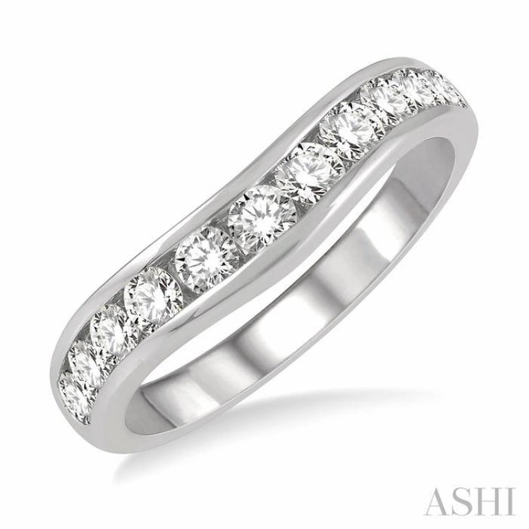 3/4 ctw Round Cut Diamond Inlay Wedding Band in 14K White Gold