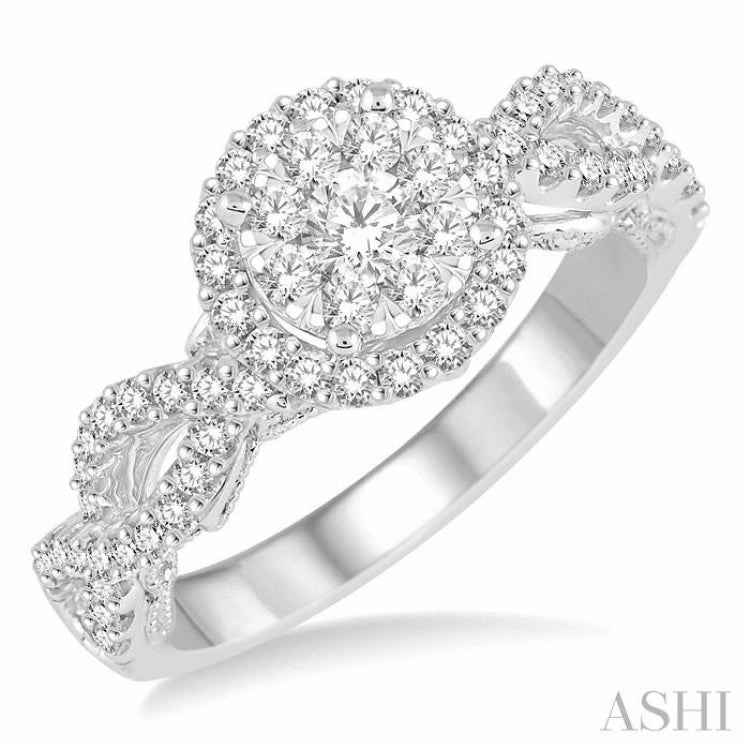 3/4 ctw Round Cut Diamond Lovebright Ring in 14K White Gold