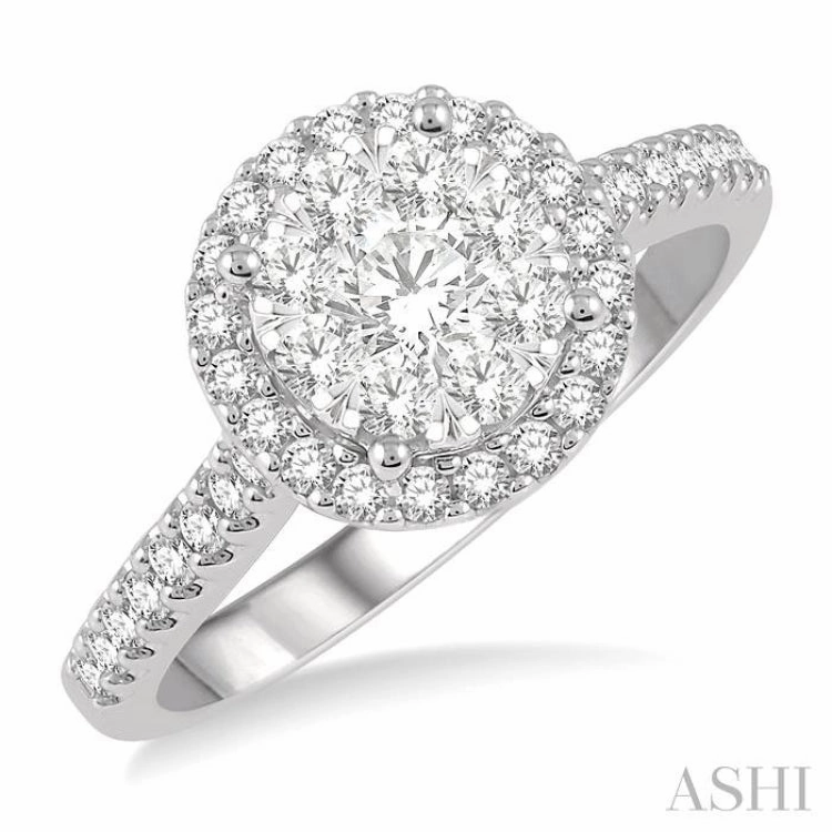 3/4 ctw Round Diamond Lovebright Halo Engagement Ring in 14K White and Yellow Gold