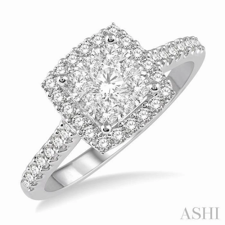 3/4 ctw Round Diamond Lovebright Halo Engagement Ring in 14K White and Yellow Gold