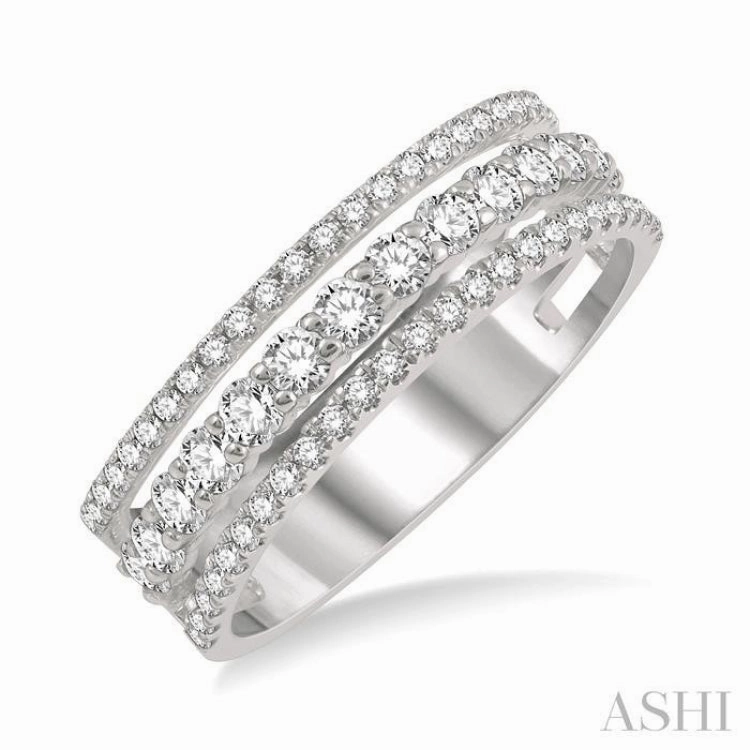 3/4 ctw Split Triple Ring Round Cut Diamond Fashion Ring in 14K White Gold