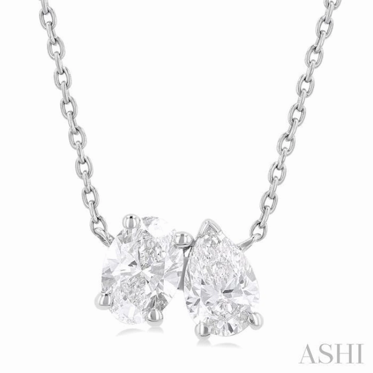 3/4 Ctw Toi Et Moi Oval and Pear Cut Diamond Pendant in 14K White Gold