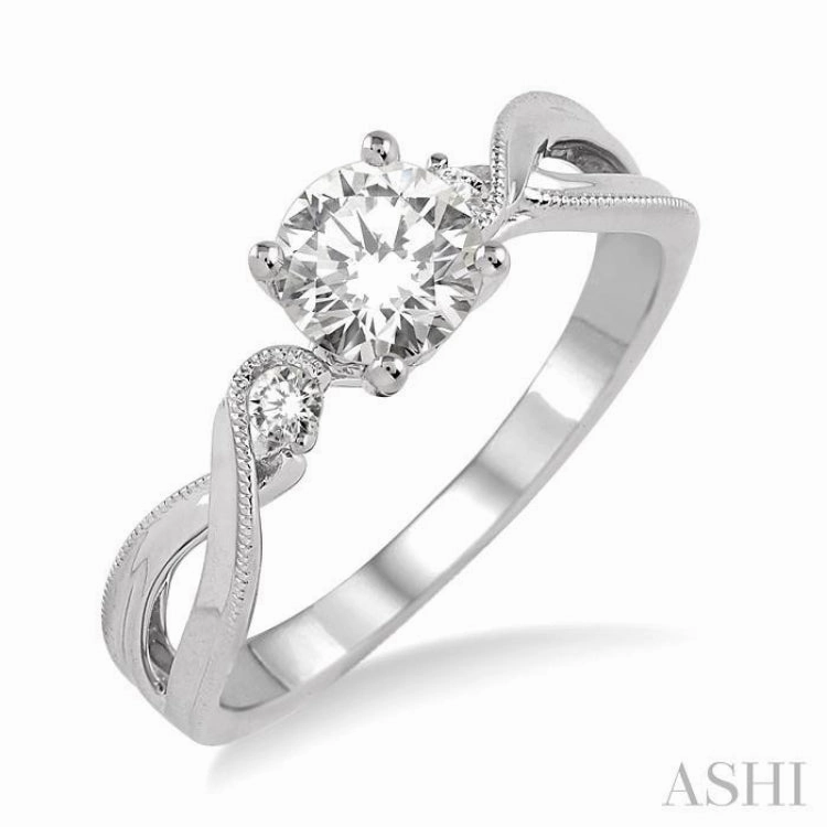 3/8 ctw Diamond Engagement Ring with 1/3 ct Round Cut Center Stone in 14K White Gold