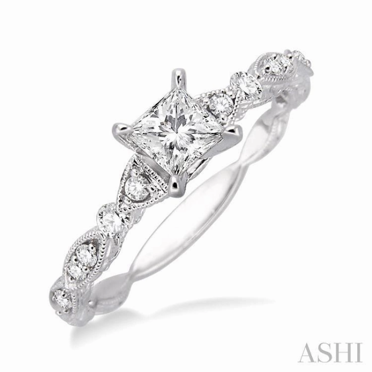 3/8 ctw Diamond Engagement Ring with 1/4 ct Princess Cut Center Stone in 14K White Gold