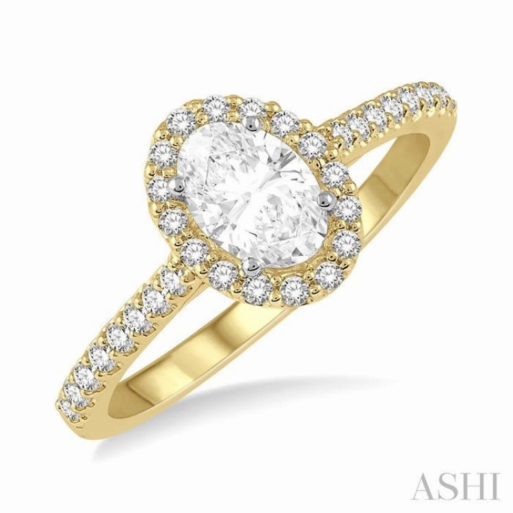 3/8 ctw Diamond Ladies Engagement Ring with 1/4 Ct Oval Cut Center Stone in 14K Yellow and White Gold