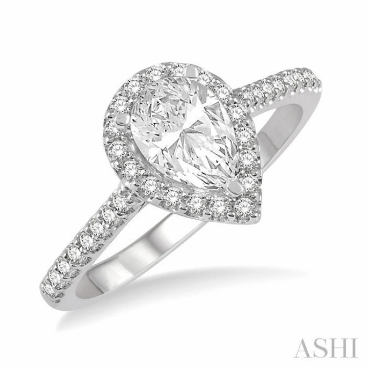 3/8 Ctw Diamond Ladies Engagement Ring with 1/4 Ct Pear Cut Center Stone in 14K White Gold