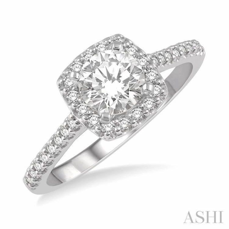 3/8 ctw Diamond Ladies Engagement Ring with 1/4 Ct Round Cut Center Stone in 14K White Gold