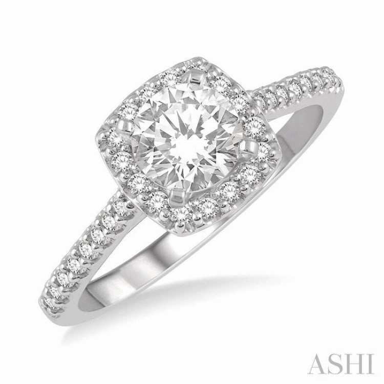 3/8 ctw Diamond Ladies Engagement Ring with 1/4 Ct Round Cut Center Stone in 14K White Gold