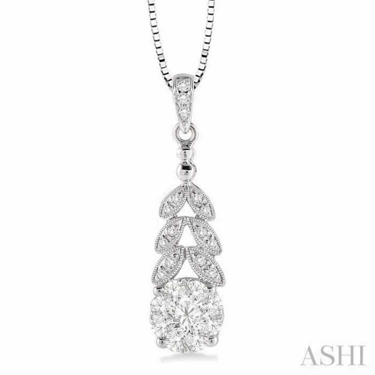 3/8 ctw Lovebright Round Cut Diamond Pendant in 10K White Gold with Chain