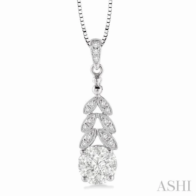 3/8 ctw Lovebright Round Cut Diamond Pendant in 10K White Gold with Chain