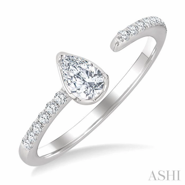 3/8 ctw Pear and Round Cut Diamond Fashion Open Ring in 14K White Gold