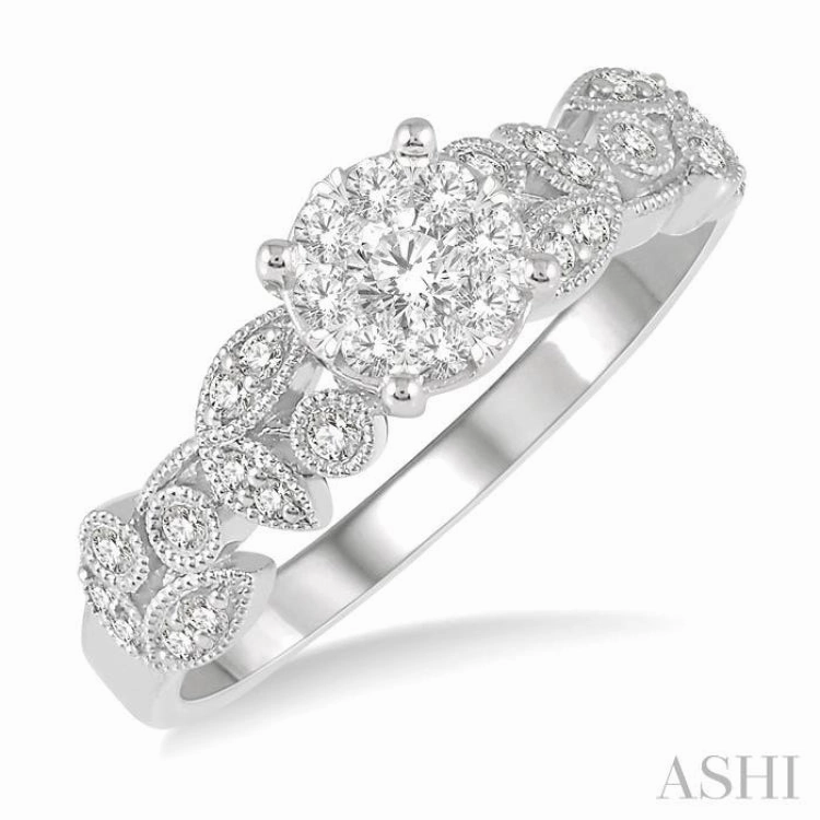 3/8 ctw Round Cut Diamond Lovebright Engagement Ring in 14K White Gold