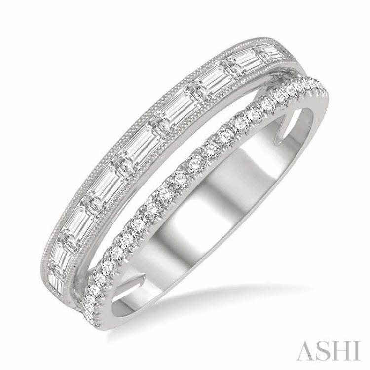 3/8 Ctw Split Baguette and Round Cut Diamond Fashion Ring in 14K White Gold