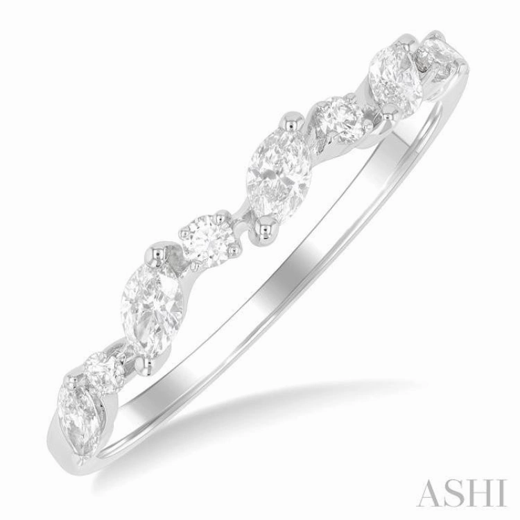 3/8 Ctw Wave Pattern Scatter Marquise and Round Cut Diamond Fashion Band in 14K White Gold