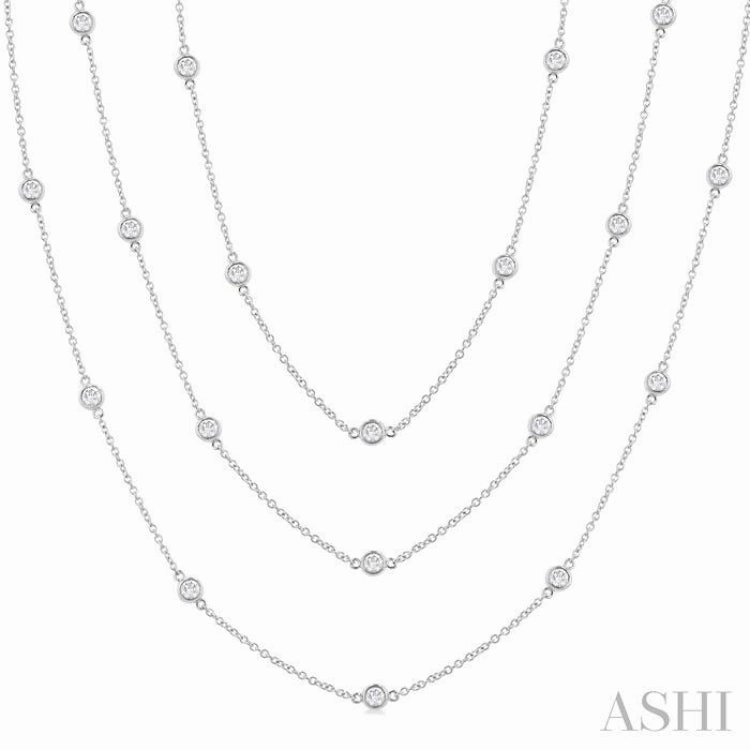3 Ctw Bezel Set Round Cut Diamond 60-Inch Long Station Necklace in 14K White Gold