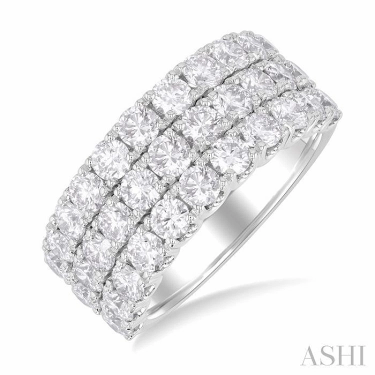 3 ctw Triple Row Round Cut Diamond Wide Wedding Band in 14K White Gold